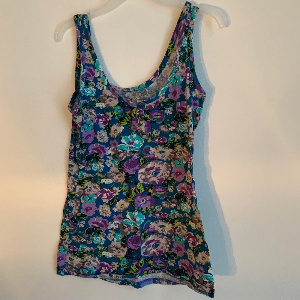 Vibrant Floral Tank w/ Buttons